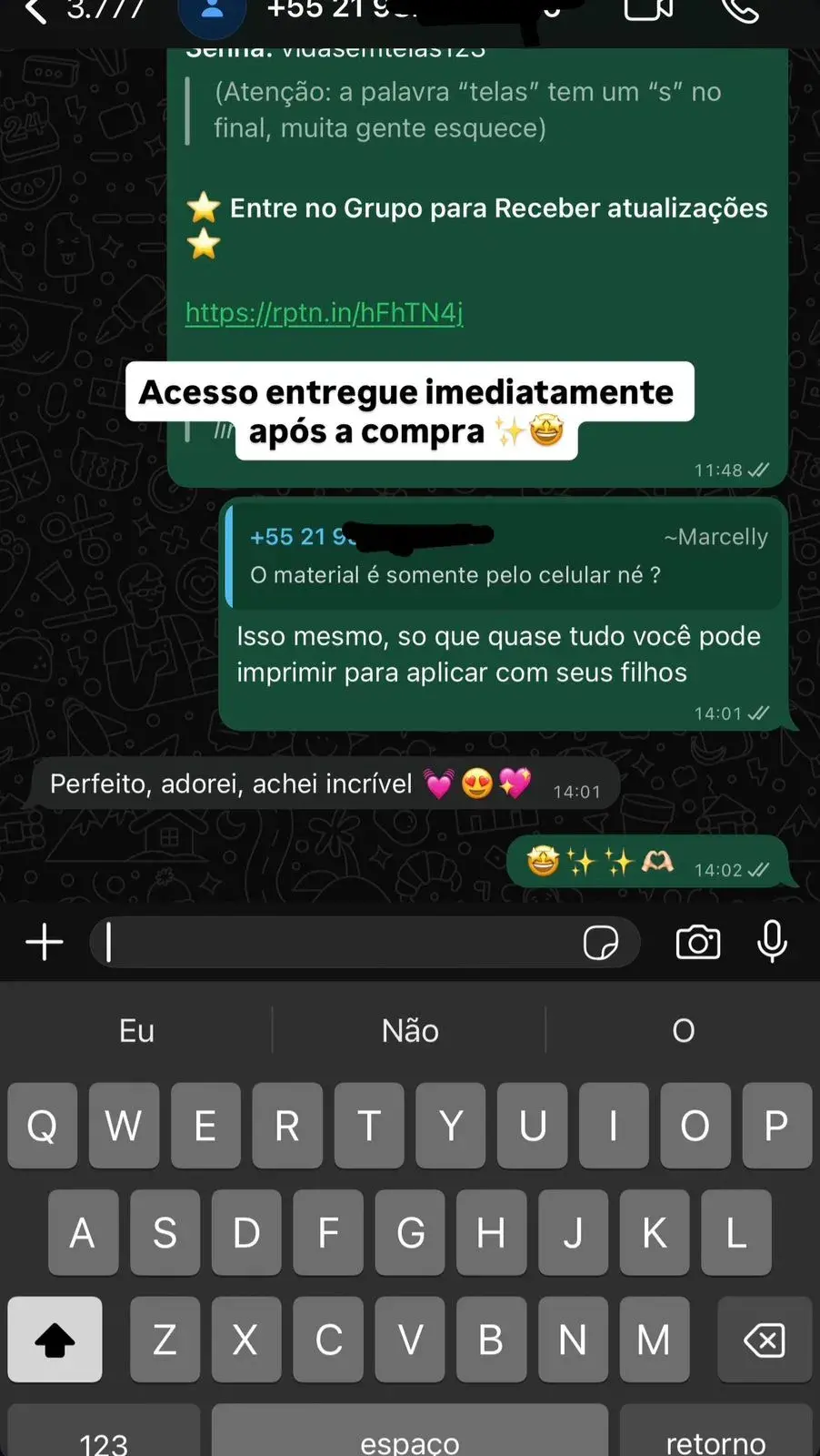 Mensagem de mãe que usa o Vida Sem Telas