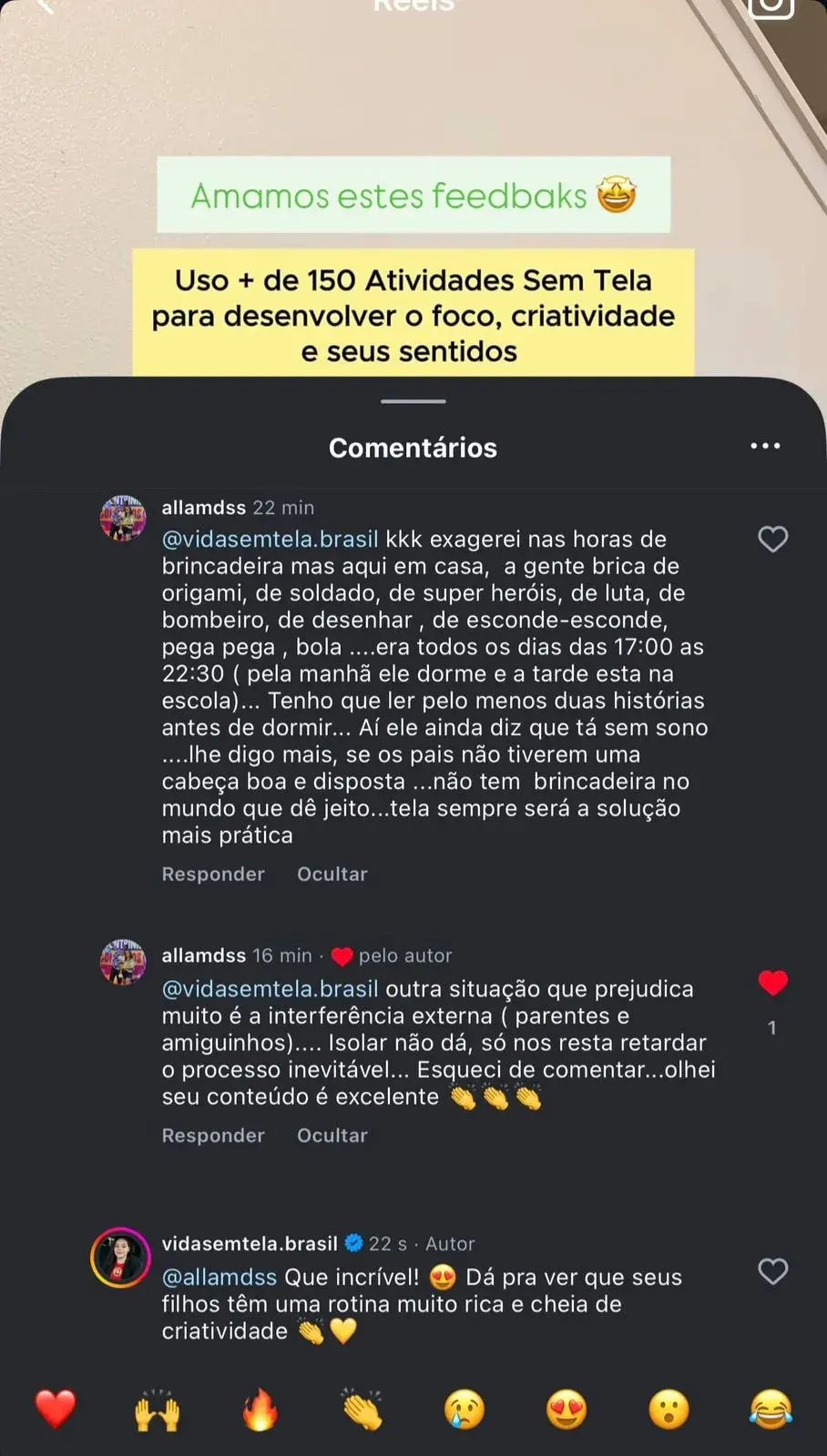 Mensagem de mãe que usa o Vida Sem Telas